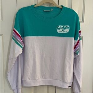 Aqua East Surf Shop Teal and White retro Sweatshirt size small/medium NWOT
